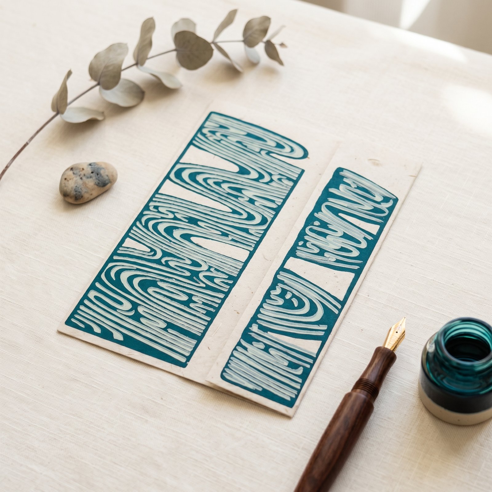 aqua-woodgrain-wave-lokta-greeting-card