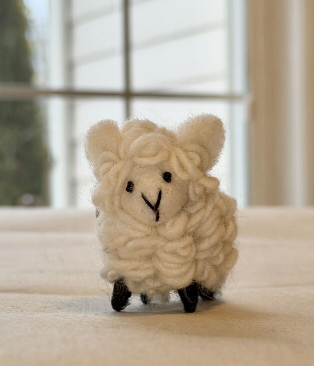 Curly Cream Felt Sheep Figurine