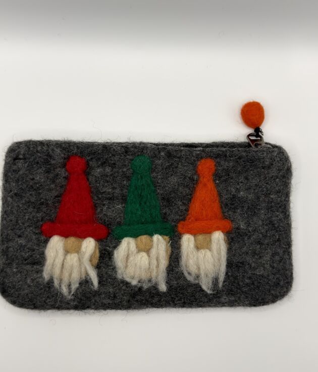 Gnome Trio Felt Zipper Pouch