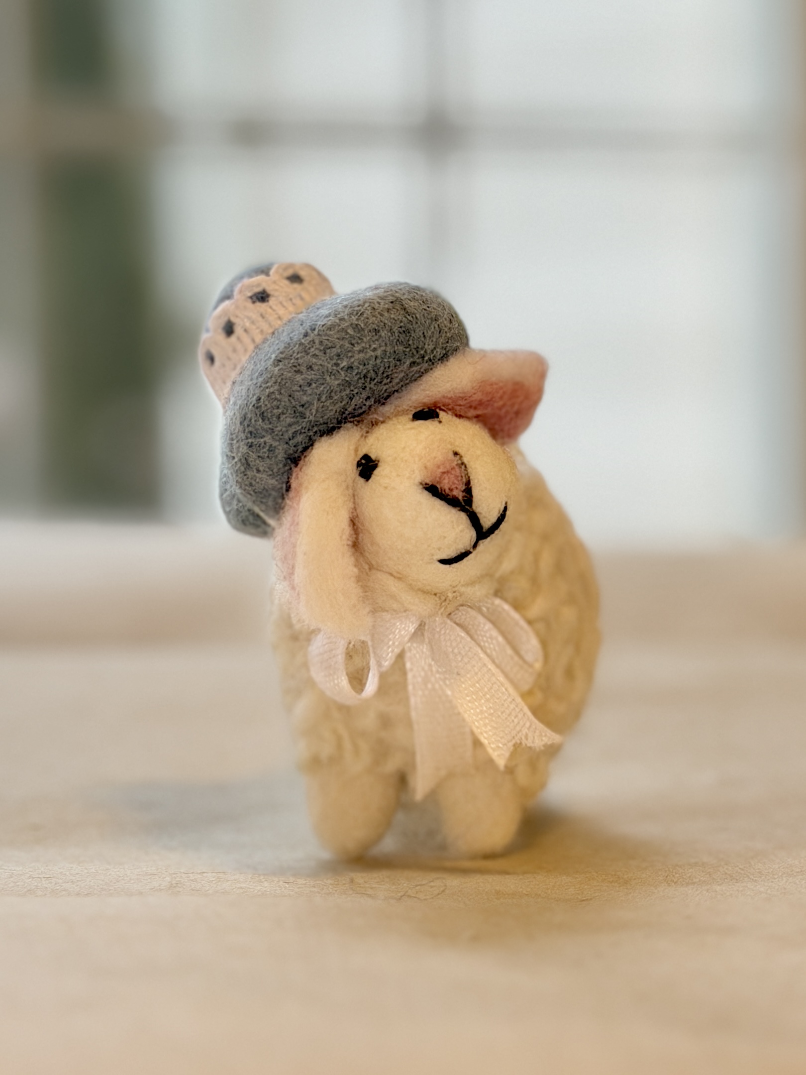 gray-cap-felt-sheep-figurine