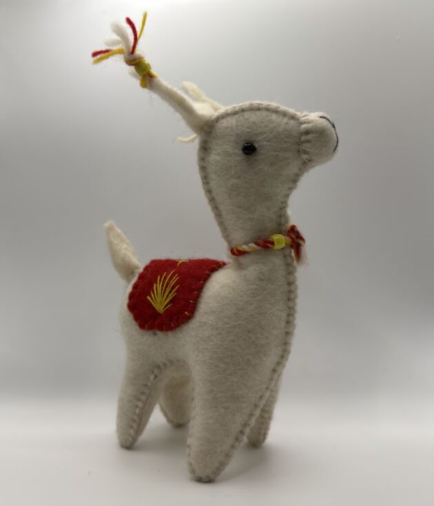 Gray Llama Festive Red Saddle Felt Ornament