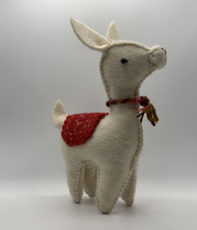 Gray Llama Red Saddle Felt Ornament