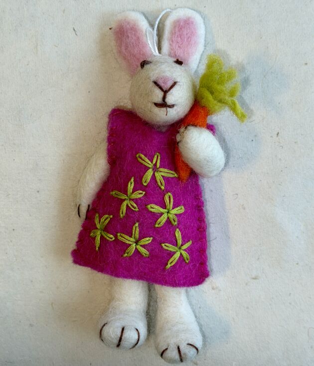 Magenta Flower Felt Bunny Ornament