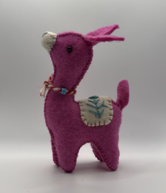 Magenta Llama Flower Saddle Felt Ornament