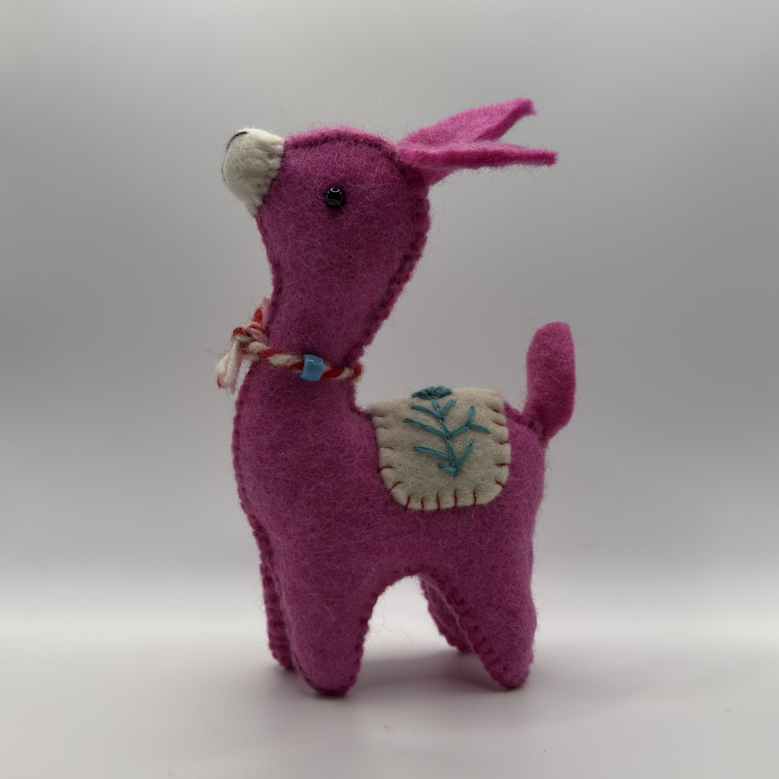 magenta-llama-flower-saddle-felt-ornament