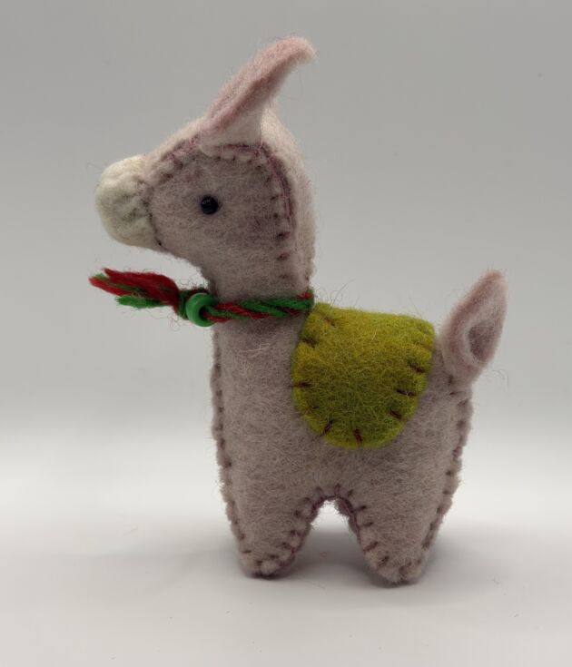 Pink Llama Green Blanket Felt Ornament