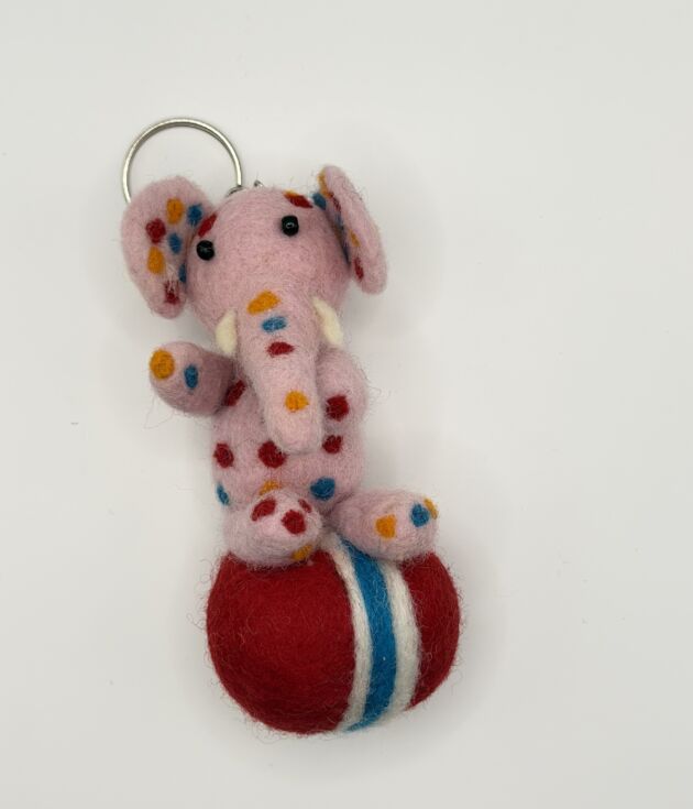 Polka Dot Elephant Felt Keyring