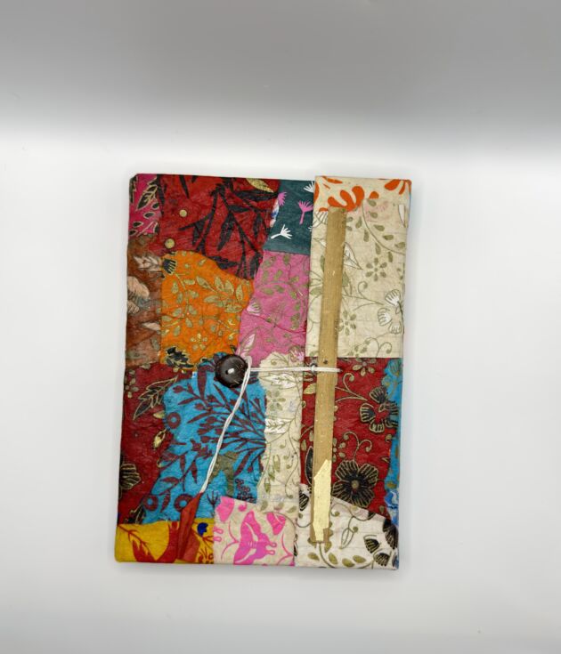 Rainbow Patchwork Lokta Button Journal