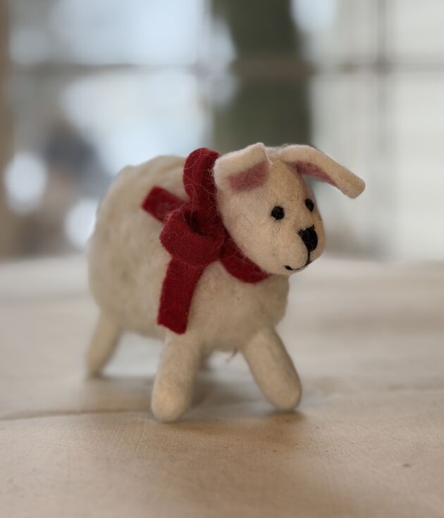 Red Scarf Felt Sheep Figurine