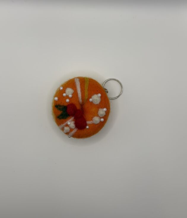 Sunny Marigold Donut Felt Keyring