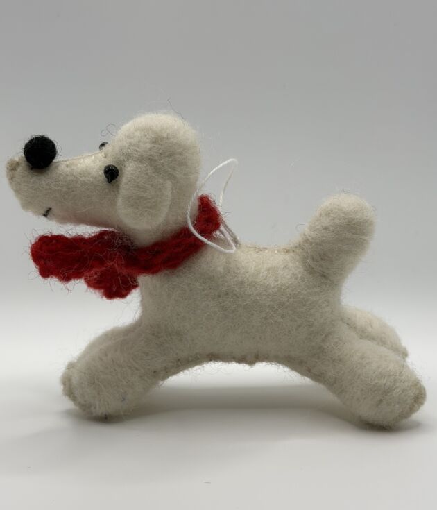 White Dog Red Scarf Felt Ornament
